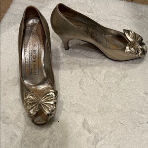 Bruno Magli Metallic Bow Peep-Toe Heels